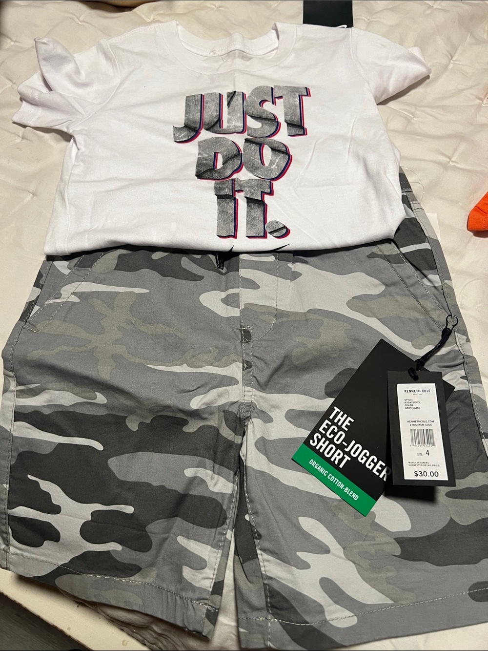 Nike White Tee with Gray Camo Eco-Jogger Shorts